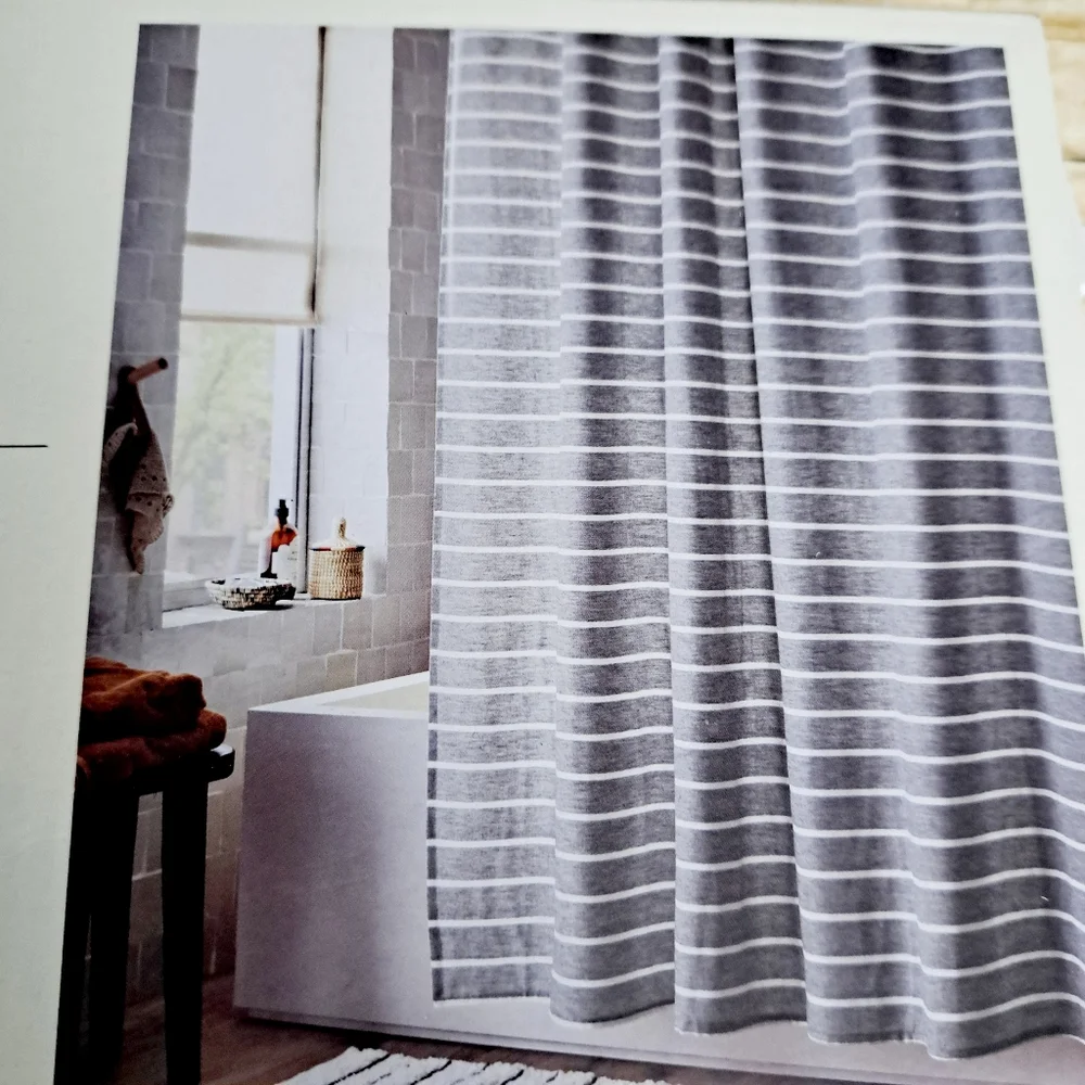 Threshold Gray Striped 100% Cotton Shower Curtain 72